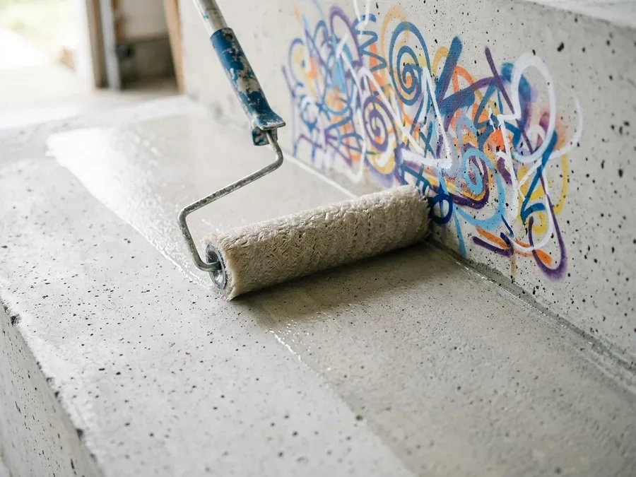 Graffitientfernung: bearbeitete Fläche an einem Gebäude